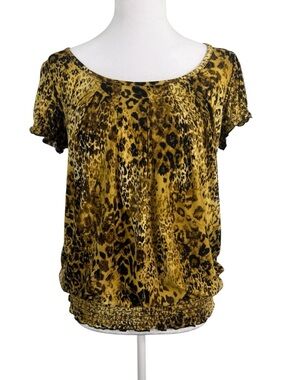 A. Byer Leopard Print Blouson Top Short Sleeve Size M Animal Print
